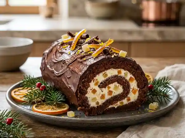 Bûche Fondante Chocolat, Orange & Gingembre - Photo de présentation