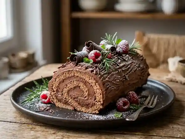 Bûche de Noël à la mousse au chocolat fondante et légère - Photo de présentation