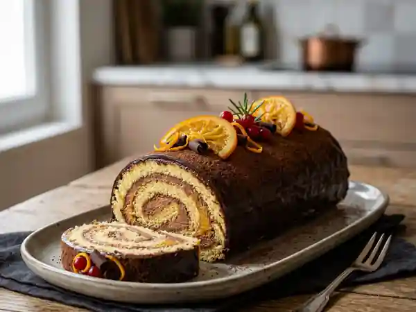 Bûche de Noël gourmande à l'orange et au chocolat - Photo de présentation