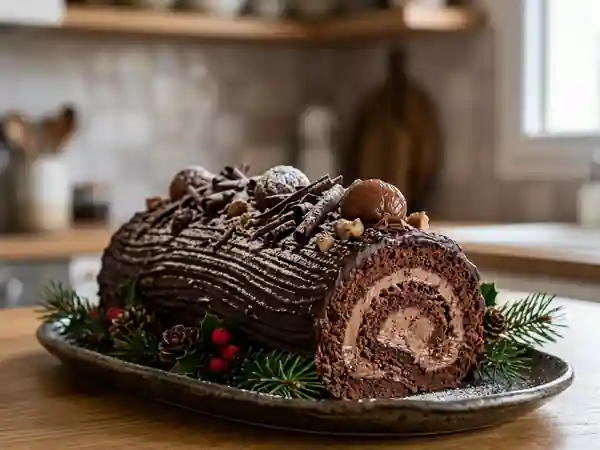 Bûche de Noël gourmande aux marrons et chocolat fondant - Photo de présentation