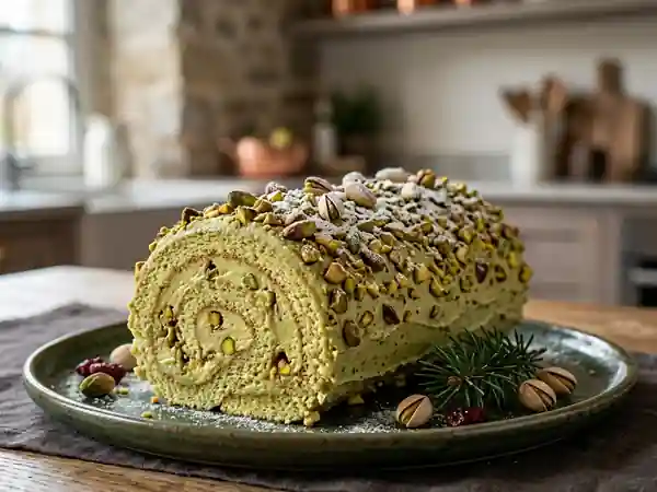 Bûche de Noël pistachée : dessert festif gourmand et facile - Photo de présentation