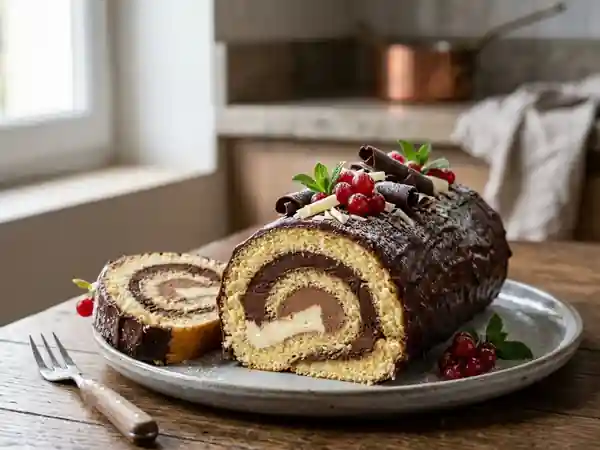 Bûche de Noël trois couleurs : dessert festif et gourmand - Photo de présentation