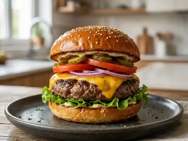 Burger Gourmet à l'Agneau et Cheddar Fondu - Photo de présentation