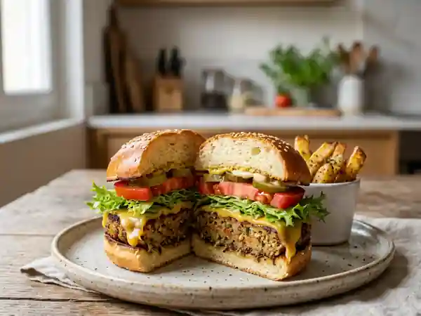 Burger Végé au Cheddar Fondant et Crudités - Photo de présentation