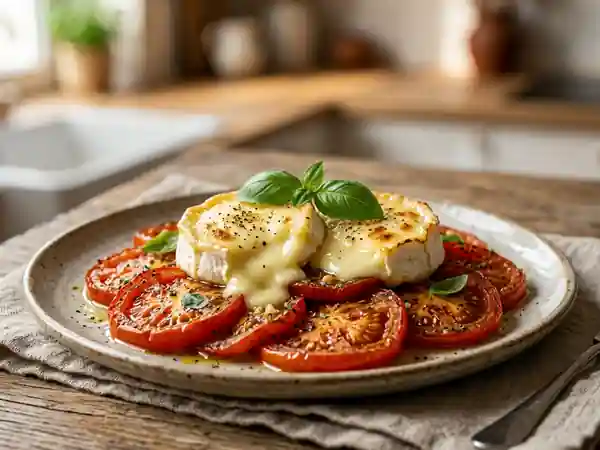 Cabécou fondu aux tomates et basilic frais - Photo de présentation