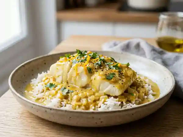 Cabillaud au curry coco et orange : recette express savoureuse - Photo de présentation
