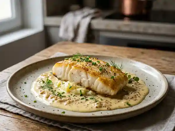 Cabillaud fondant à la sauce crémeuse moutardée - Photo de présentation