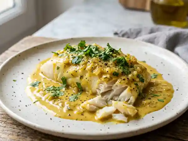 Dos de cabillaud fondant au curry et coco - Photo de présentation