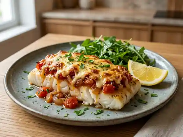 Cabillaud fondant gratiné à la tomate - Photo de présentation