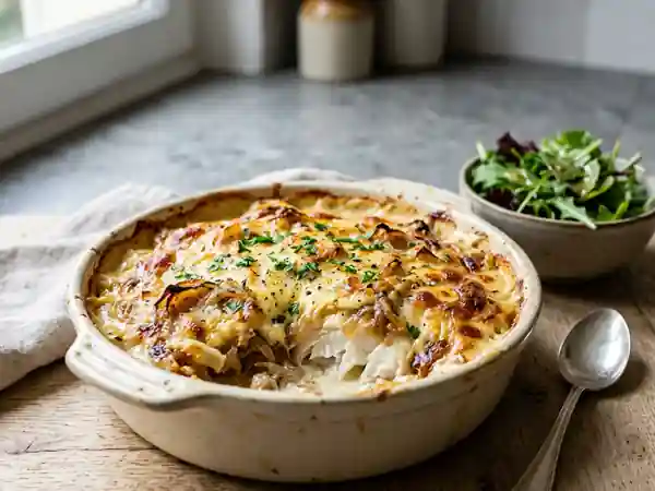 Cabillaud fondant gratiné aux oignons confits - Photo de présentation