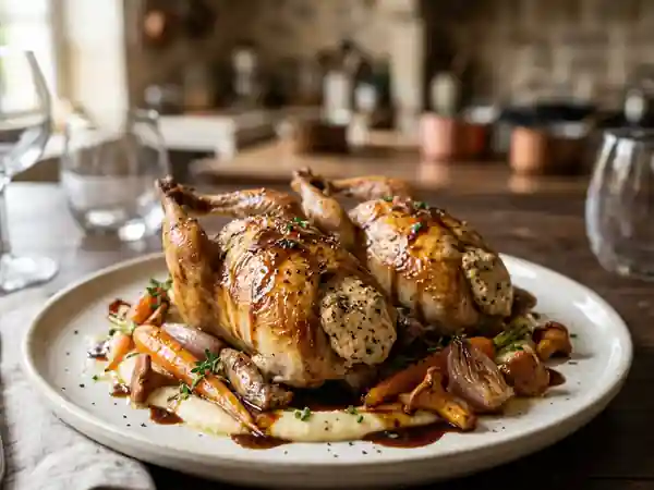 Cailles rôties au cœur de foie gras fondant - Photo de présentation