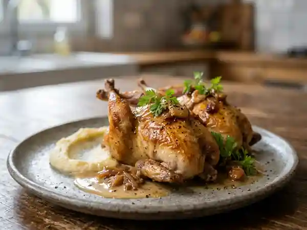 Cailles rôties au foie gras fondu - Photo de présentation