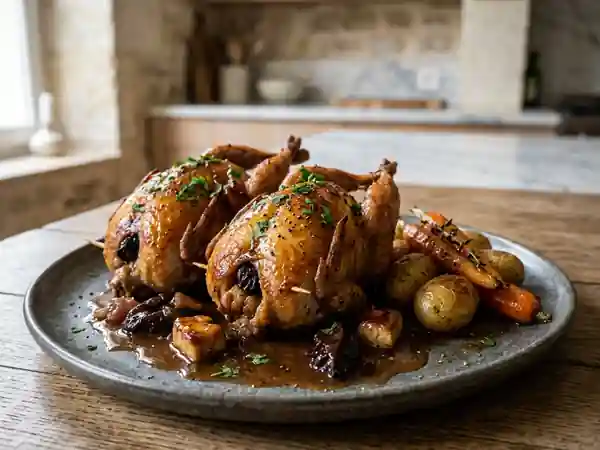Cailles farcies au foie gras et pruneaux - Photo de présentation