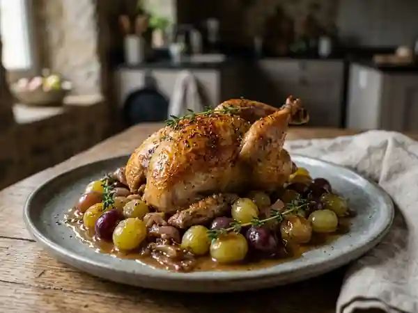 Cailles rôties aux raisins frais et au vin blanc - Photo de présentation