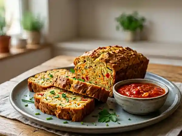 Cake moelleux aux légumes et coulis de tomate - Photo de présentation
