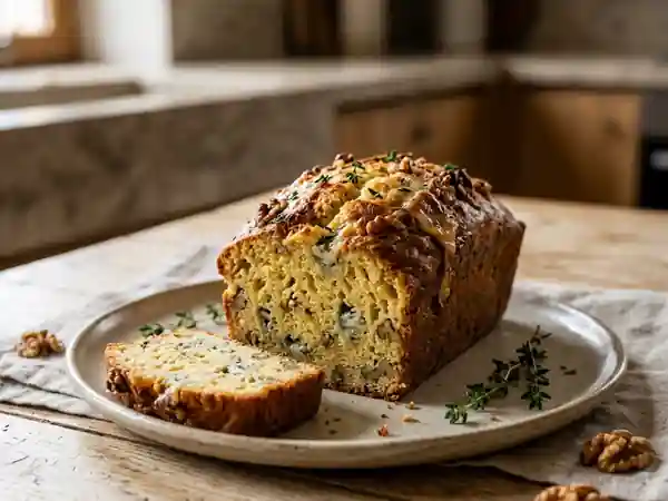 Cake fondant au bleu d'Auvergne et noix - Photo de présentation