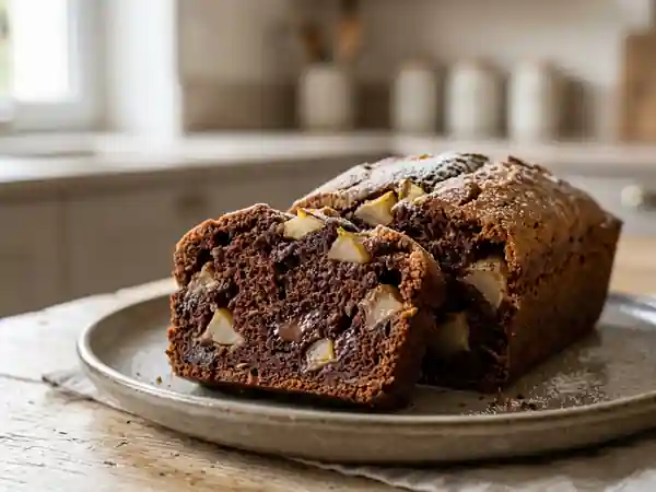 Cake intense chocolat et poires fondantes - Photo de présentation