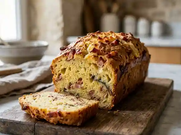 Cake moelleux au morbier et bacon croustillant - Photo de présentation