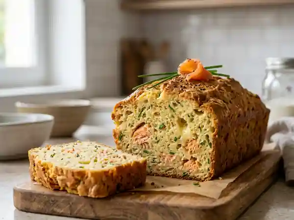 Cake moelleux au saumon fumé et à la ciboulette fraîche - Photo de présentation