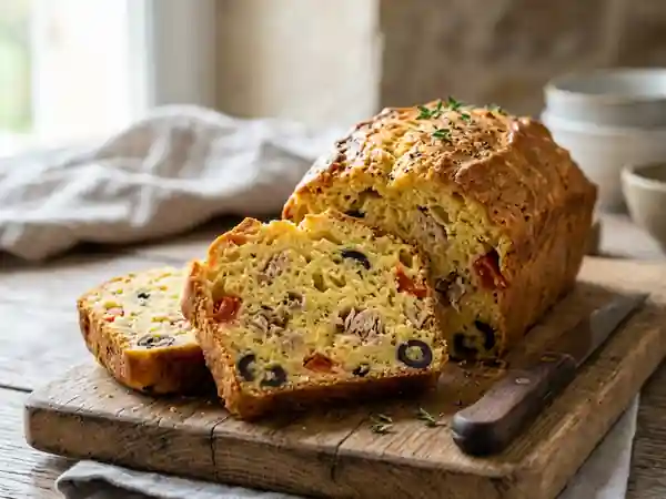 Cake moelleux au thon, tomates et olives : recette facile et gourmande - Photo de présentation