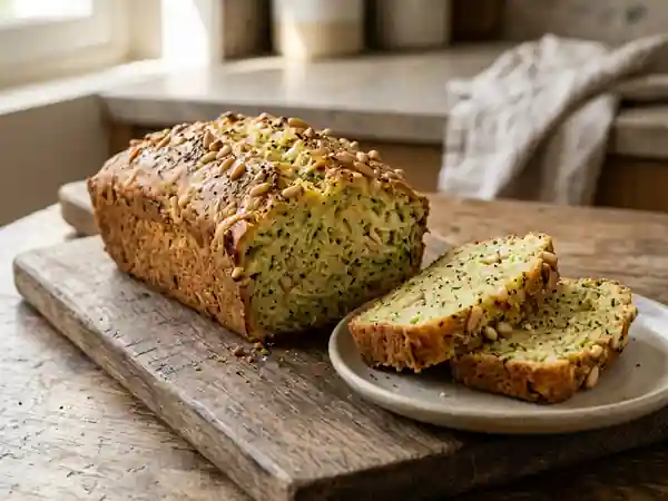 Cake moelleux courgette et pignons grillés - Photo de présentation