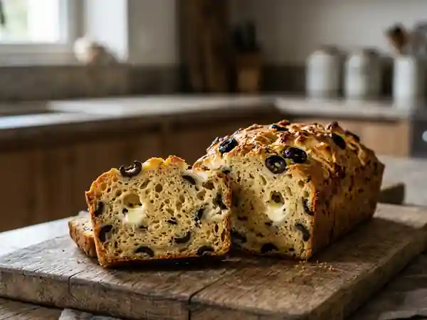 Cake fondant olives noires et chèvre frais - Photo de présentation