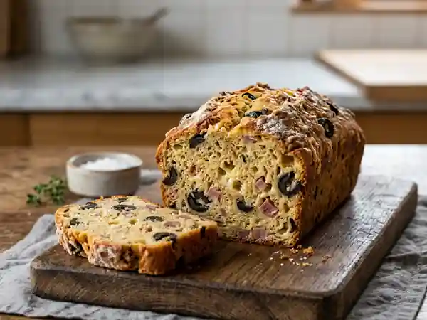 Cake moelleux jambon et olives noires - Photo de présentation