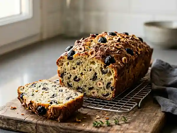 Cake moelleux olives noires et éclats de noisettes - Photo de présentation