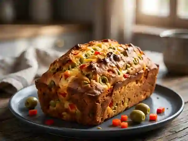 Cake moelleux aux olives et poivrons croquants - Photo de présentation