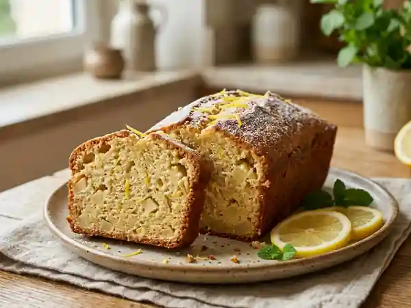 Cake moelleux aux pommes et citron frais - Photo de présentation