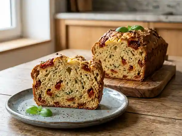 Cake fondant aux tomates séchées et basilic - Photo de présentation