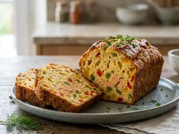 Cake moelleux aux trois poivrons colorés et saumon fumé - Photo de présentation