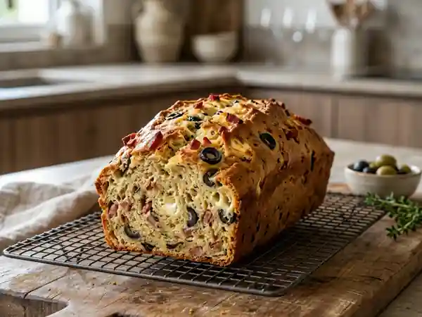 Cake salé aux olives, lardons et fromage frais : recette facile et gourmande - Photo de présentation