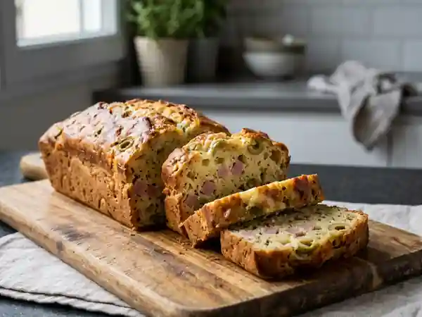 Cake salé moelleux au jambon et olives vertes - Photo de présentation