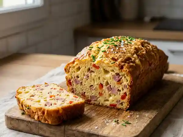 Cake salé moelleux jambon, fromage et poivron - Photo de présentation