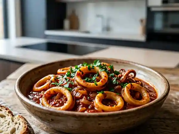 Calamars fondants à la sauce tomate épicée - Photo de présentation