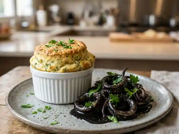 Calamars à l'encre et soufflé aérien au persil - Photo de présentation