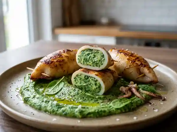 Calamars farcis à la purée d'épinards onctueuse - Photo de présentation