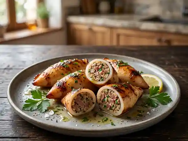 Calamars farcis au jambon : tendres et dorés - Photo de présentation