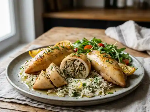 Calamars farcis fondants au vin blanc - Photo de présentation