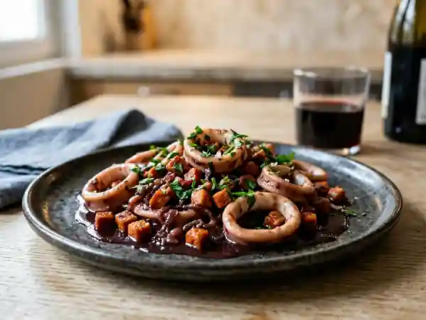 Calamars fondants au chorizo et vin rouge - Photo de présentation