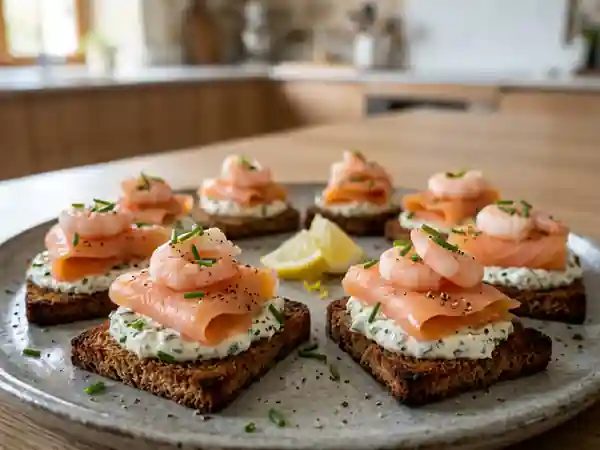 Canapés de seigle au saumon et crevettes - Photo de présentation