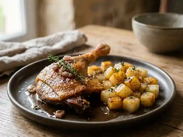 Cuisse de canard fondante et navets sautés - Photo de présentation