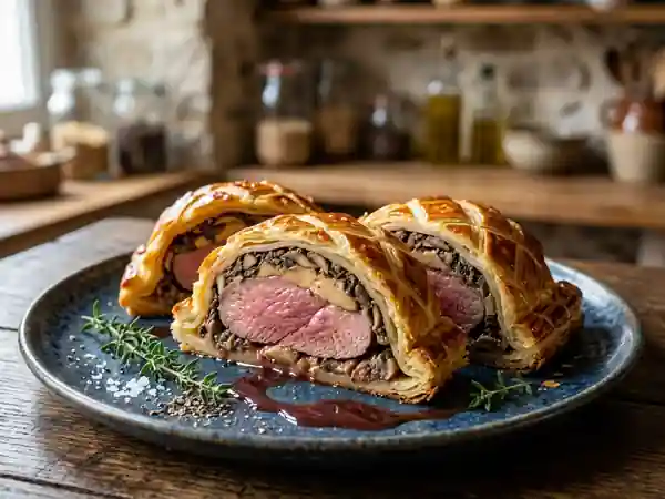 Canard en croûte croustillante au foie gras et champignons - Photo de présentation
