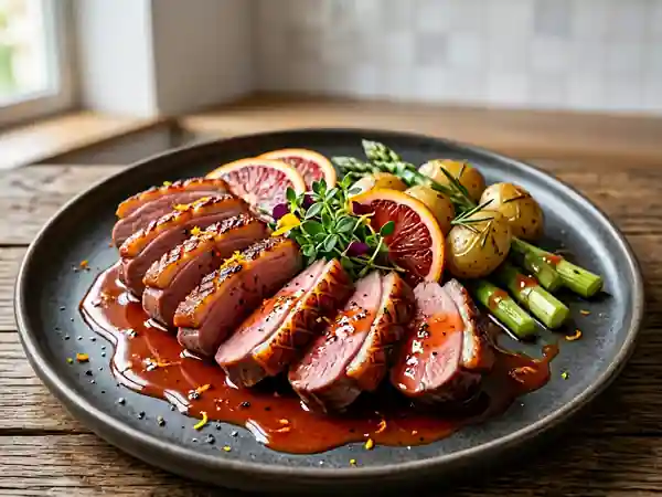 Magret à l'orange sanguine, sauce sirupeuse - Photo de présentation