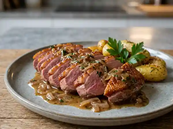 Canard rôti au Muscadet et sauce aux échalotes - Photo de présentation
