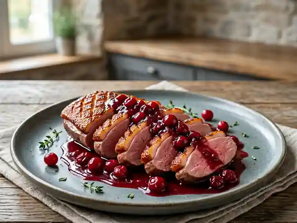 Magret de canard rôti aux airelles acidulées - Photo de présentation