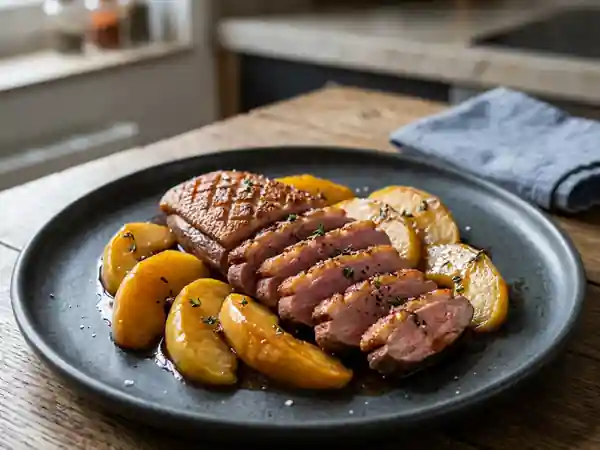 Canard sauvage rôti aux pommes caramélisées, recette gourmande - Photo de présentation