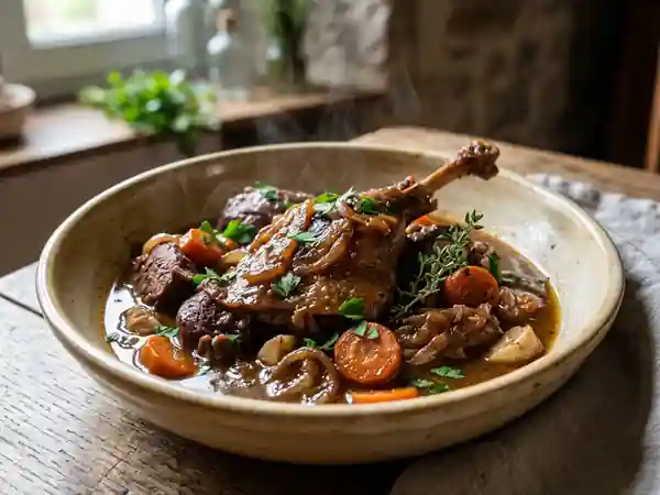 Canette mijotée en daube au vin blanc : recette traditionnelle savoureuse - Photo de présentation