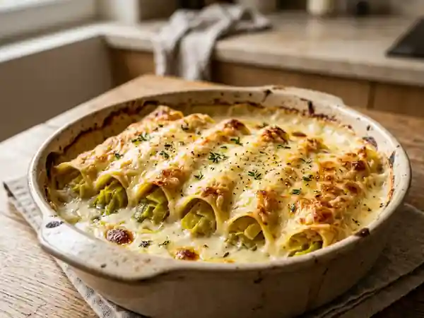 Cannelloni fondants à la crème de poireaux - Photo de présentation